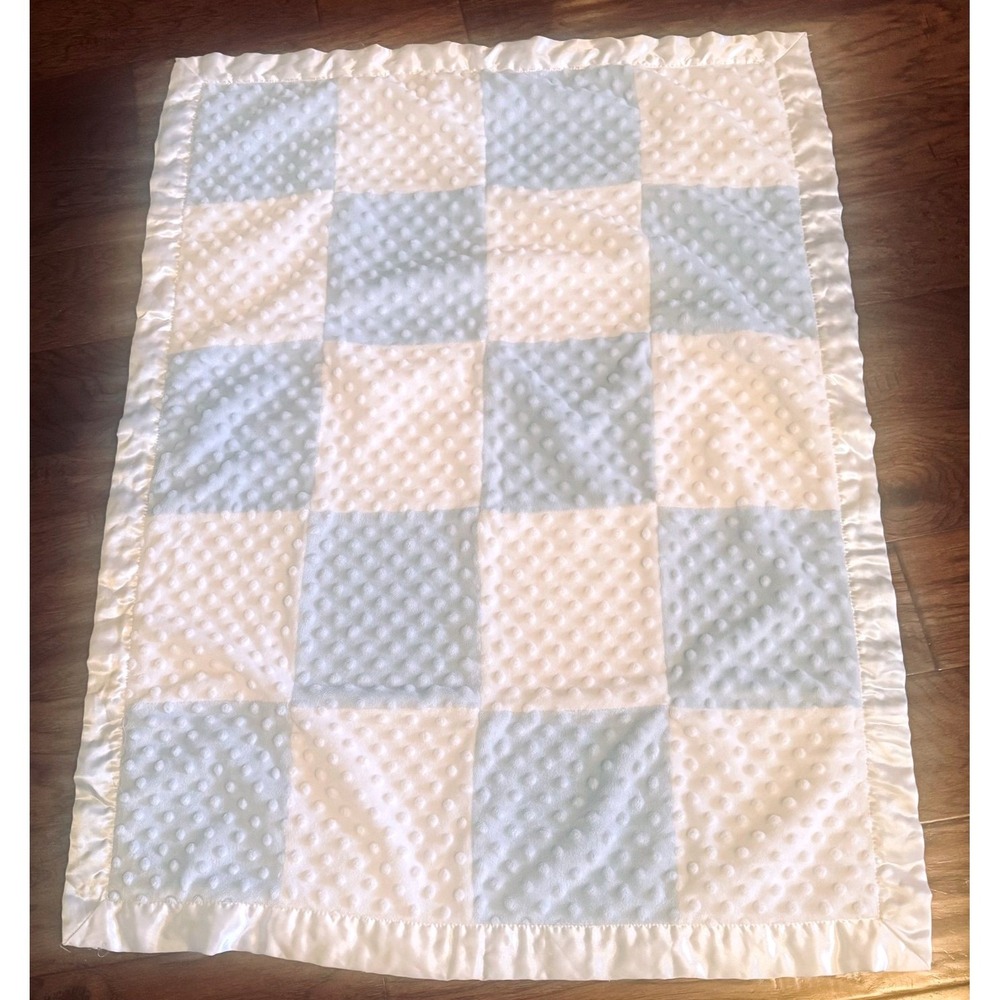 Child of Mine by Carters Blue White Minky Dot Patchwork Baby Blanket Satin Trim